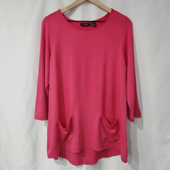 Susan Graver Weekend Women's Tunic Top Size M Bright Pink Pockets Soft Knit - Picture 1 of 7